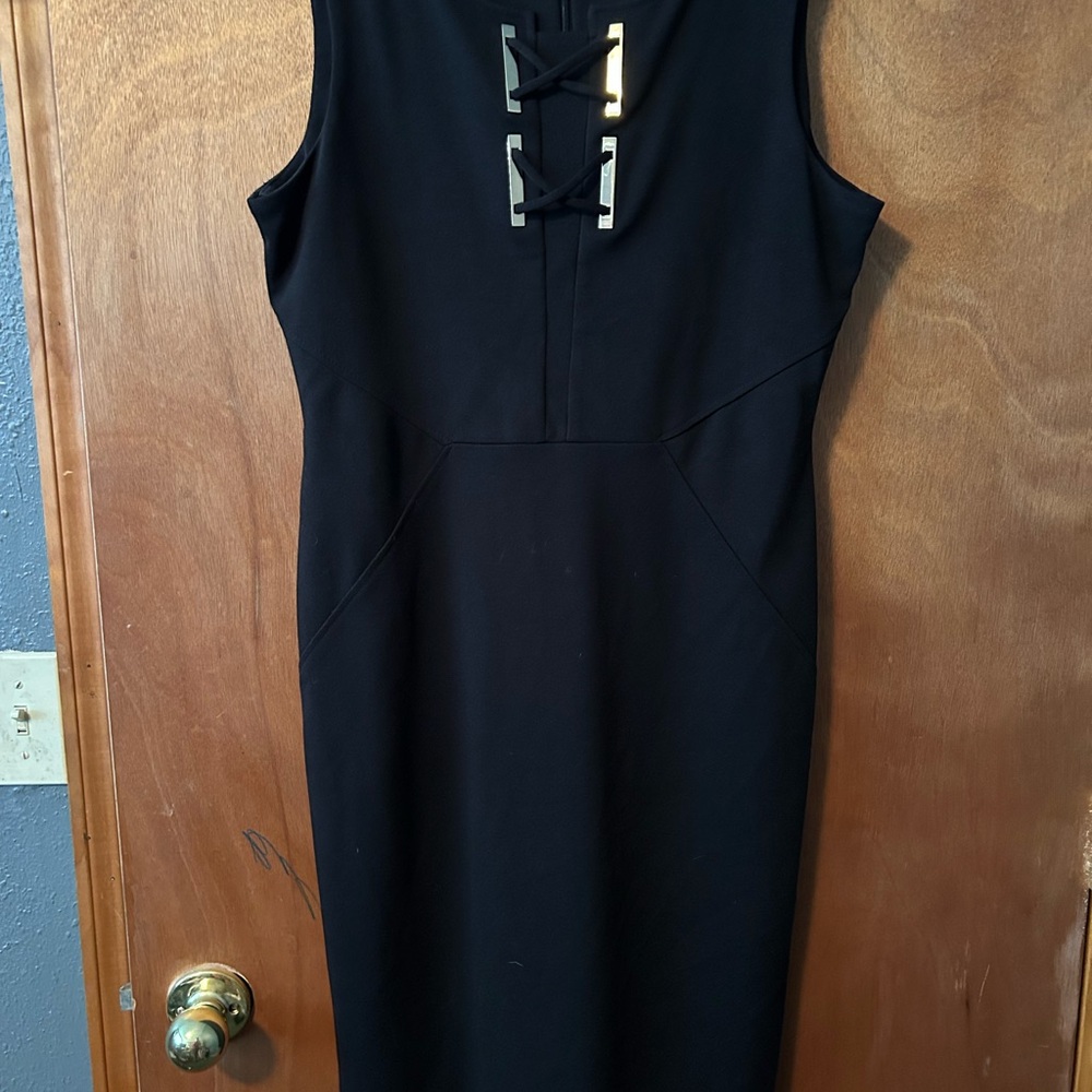 Ivanka Trump Black Midi Dress with Unique Neckline
